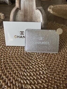 CHANEL Silver Glitter Card Holder NWOT